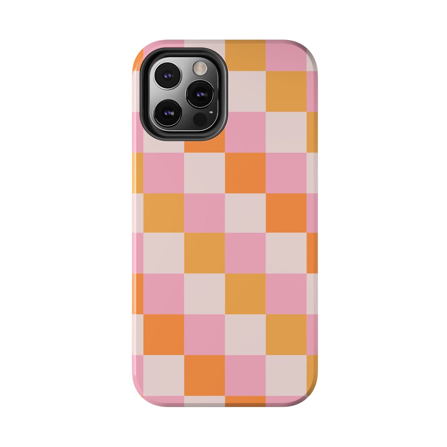 CHECKED ORANGE PINK WHITE-Tough Phone Cases