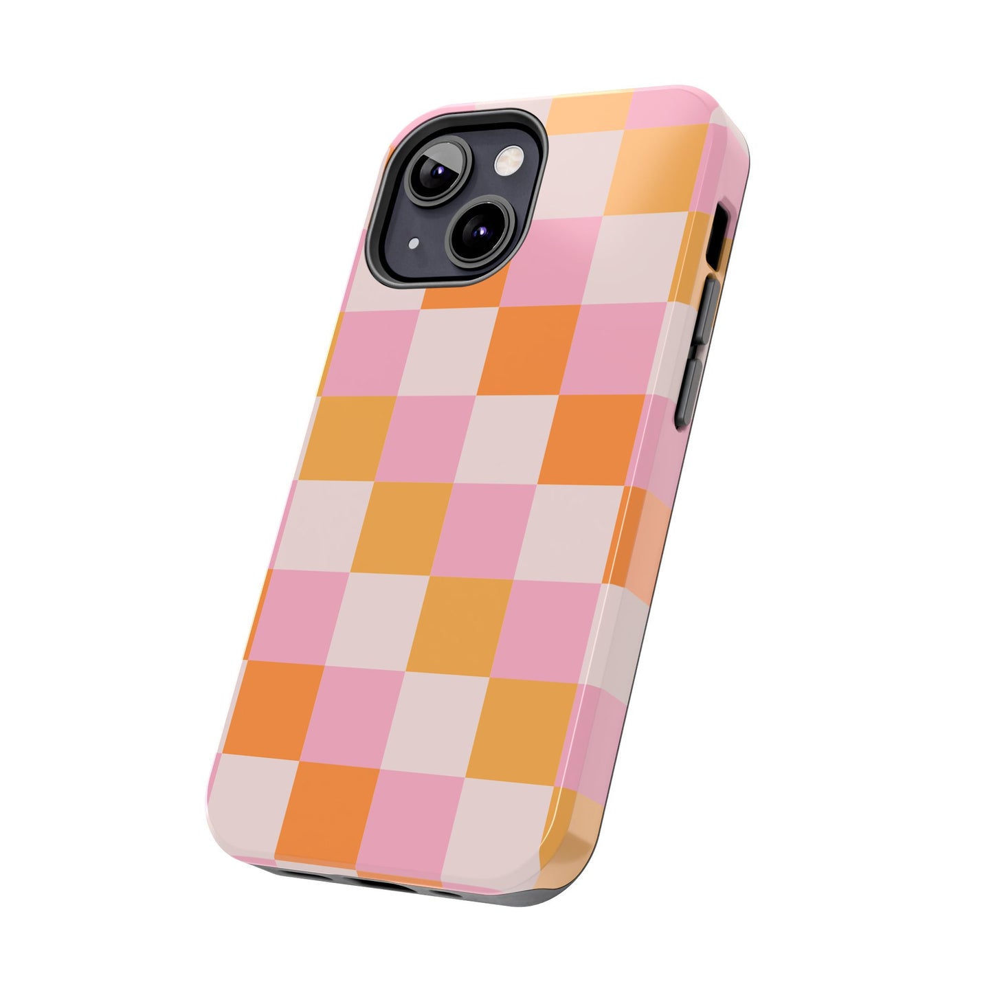 CHECKED ORANGE PINK WHITE-Tough Phone Cases