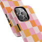 CHECKED ORANGE PINK WHITE-Tough Phone Cases