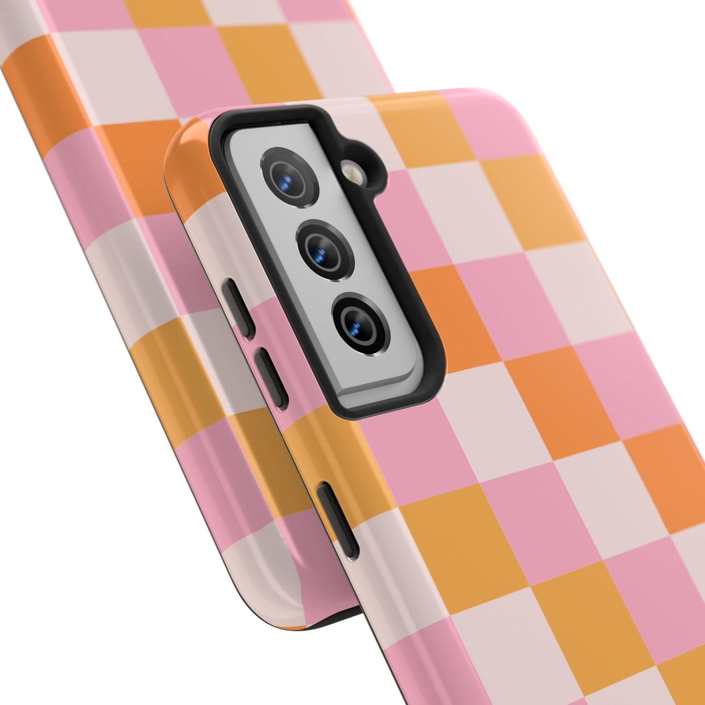 CHECKED ORANGE PINK WHITE-Tough Phone Cases