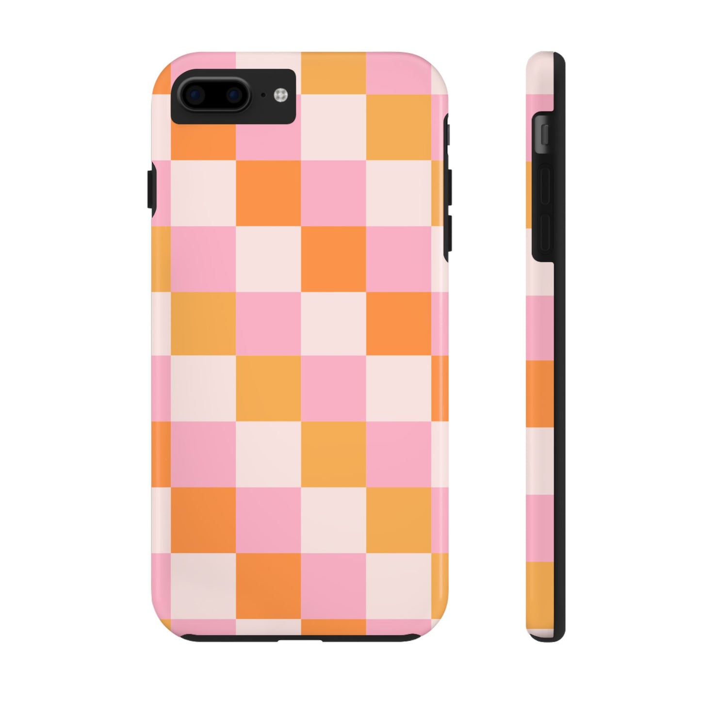 CHECKED ORANGE PINK WHITE-Tough Phone Cases