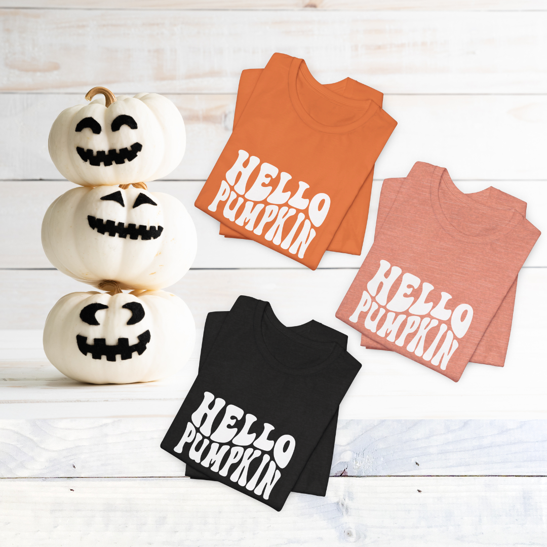 🎃HELLO PUMPKIN WAVY RETRO WHITE Unisex Jersey Short Sleeve Tee