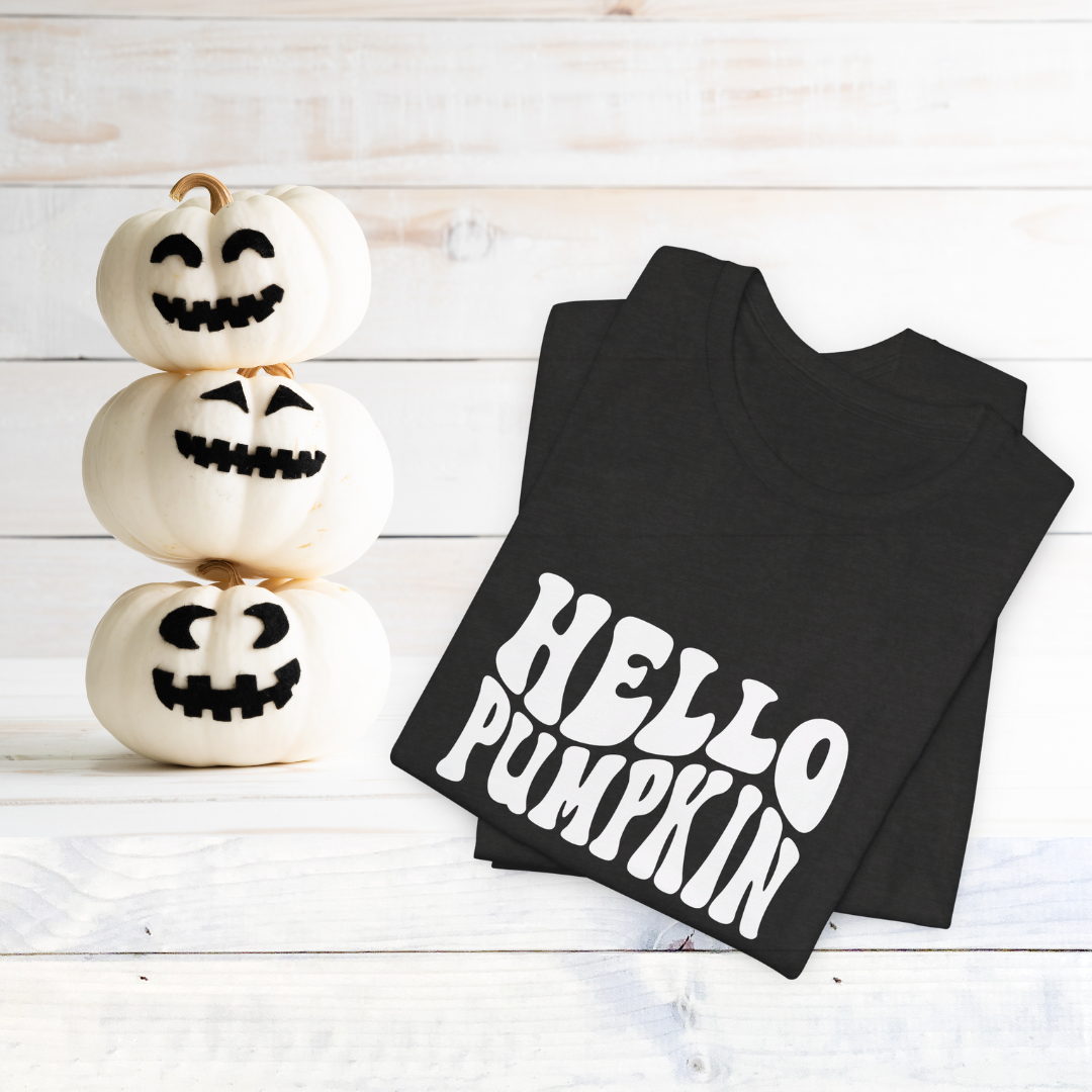 🎃HELLO PUMPKIN WAVY RETRO WHITE Unisex Jersey Short Sleeve Tee