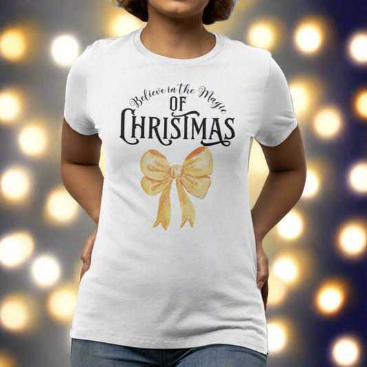 The Magic of Christmas Bow Gold Tee